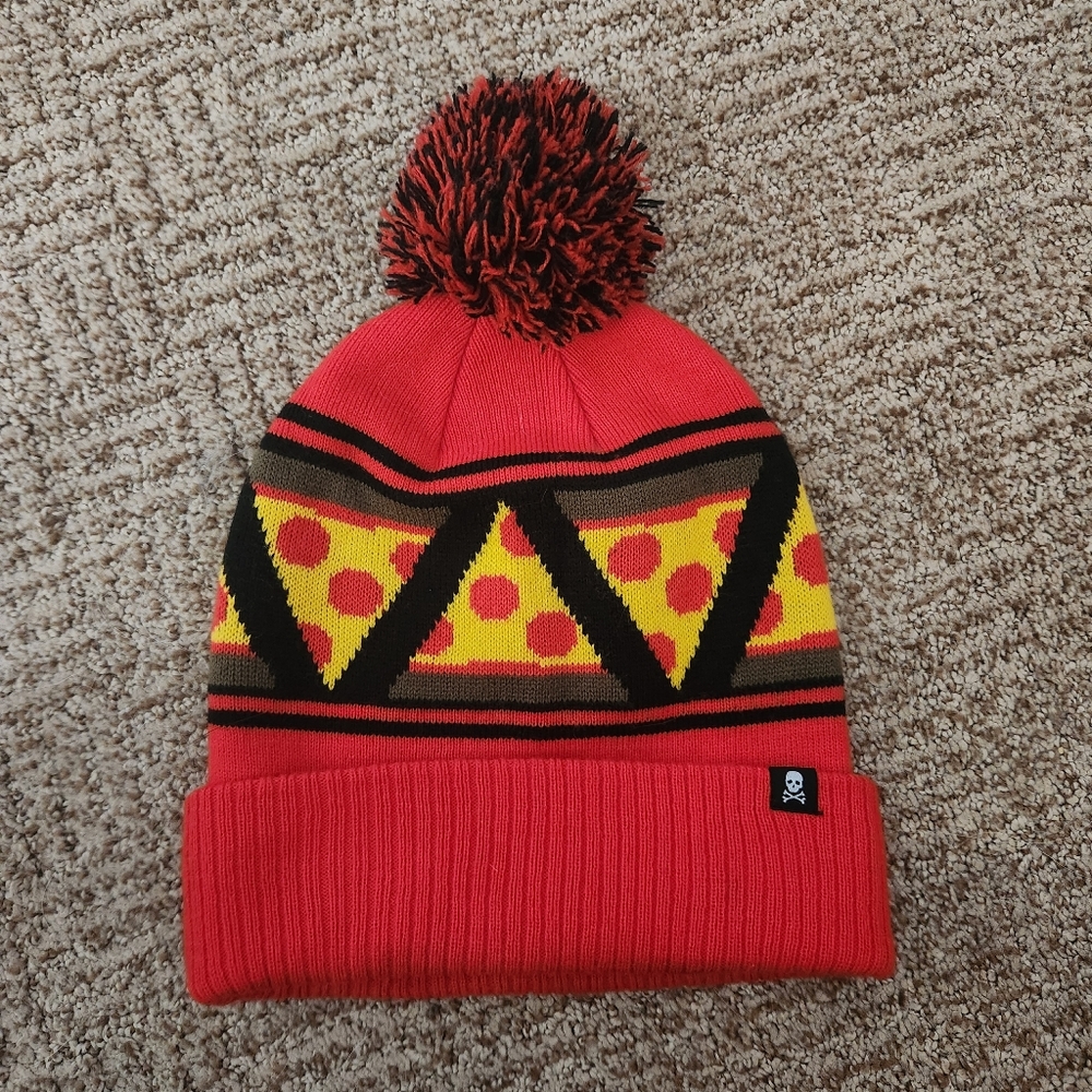 Red & Black Pizza Pattern Unisex Beanie By Sourpuss Clothing